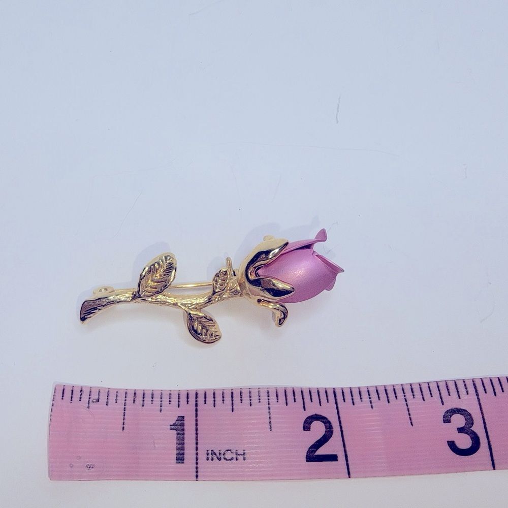 Vintage Gold & Pink Rose Pin Brooch - Picture 3 of 3